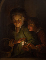 Follower of Godfried Schalcken - Old Woman and Boy with Candles