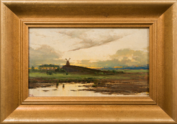 Mauritz Lindström - Landscape With Mill at Sunset