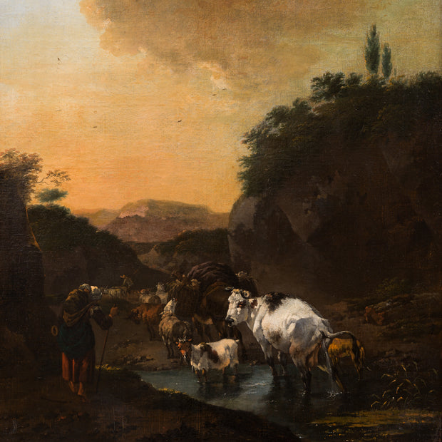 Jan Frans Soolmaker - Shepherd with Sheep, Cows and a Goat in a Landscape