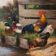 Alfred Schönian - Rooster With Hens and Ducks by a Pond - CLASSICARTWORKS