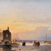 Andreas Schelfhout - A Winter Scene With Several Skaters on a Sunlit Frozen Estuary - CLASSICARTWORKS