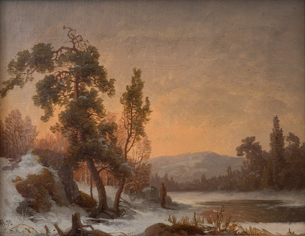 Carl Abraham Rothstén - Landscape at Sunset With a Man Smoking a Pipe - CLASSICARTWORKS