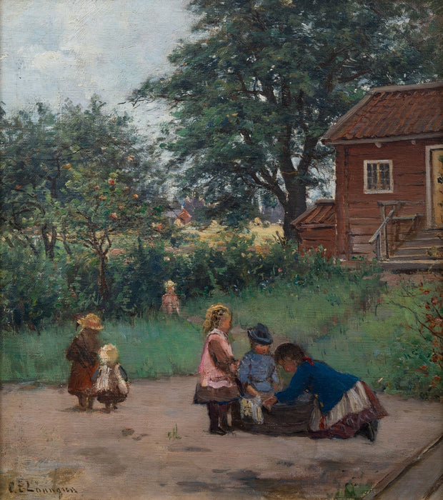 Carl Ewald Lönngren - Mother Washing with Children Nearby - CLASSICARTWORKS