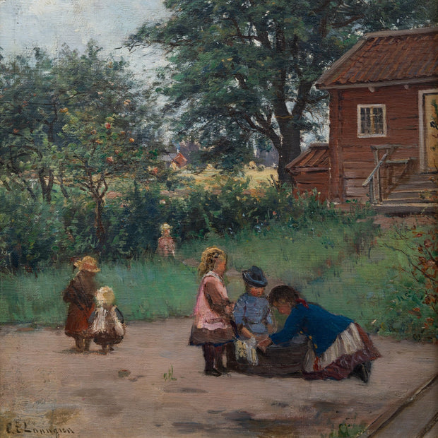 Carl Ewald Lönngren - Mother Washing with Children Nearby - CLASSICARTWORKS