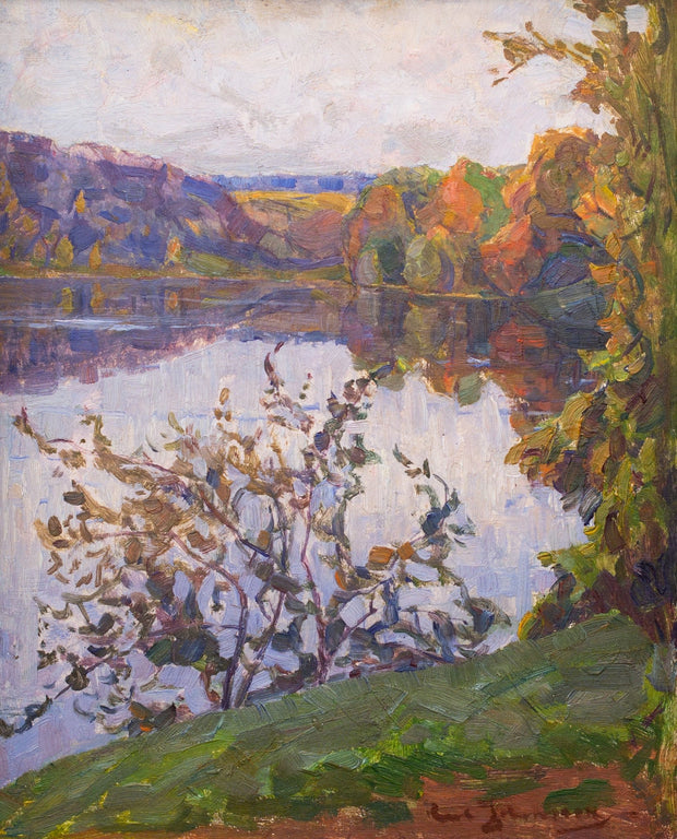 Carl Johansson - Autumn View With A Calm Lake and Windswept Trees - CLASSICARTWORKS