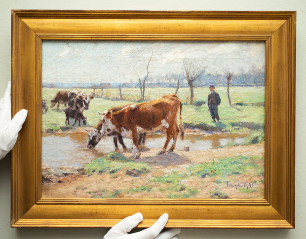Carl Trägårdh - A Farmer Boy With Cows in a Landscape - CLASSICARTWORKS