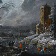 Circle of Dirck Dalens III - A Winter Landscape With Skaters on a Frozen River - CLASSICARTWORKS
