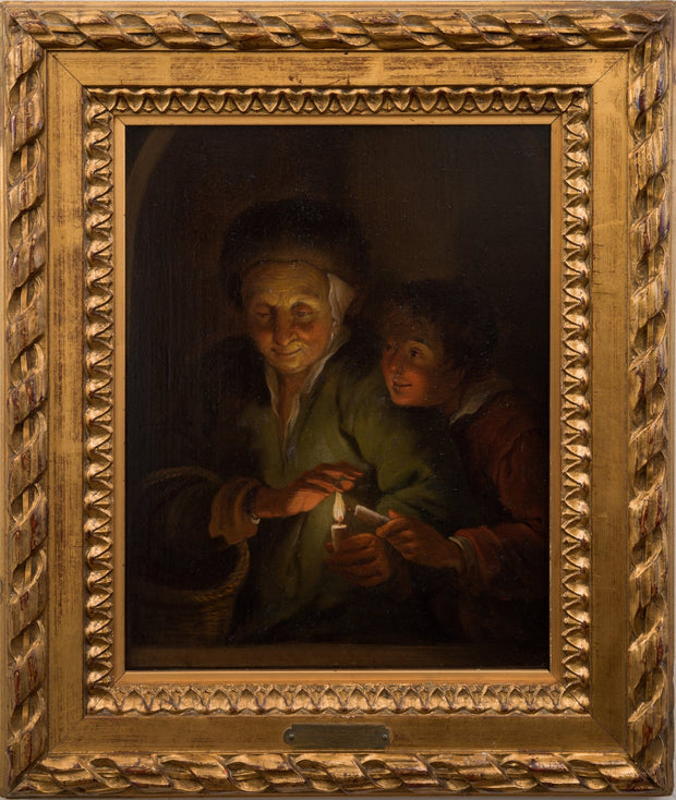Follower of Godfried Schalcken - Old Woman and Boy with Candles - CLASSICARTWORKS