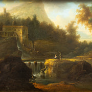Follower of Jan van Huysum - Italian Landscape With Figures at a Waterfall - CLASSICARTWORKS