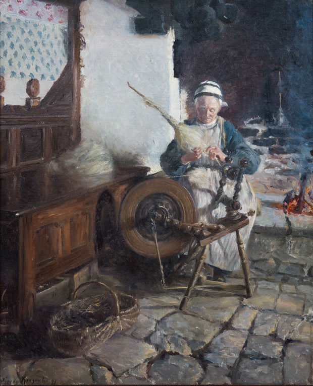 Gerda Roosval - Kallstenius - At the spinning wheel, 1891 - CLASSICARTWORKS