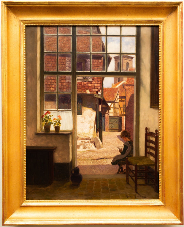 Henrik Nordenberg - A Reading Girl Sitting in a Doorway - CLASSICARTWORKS