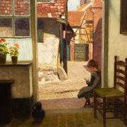 Henrik Nordenberg - A Reading Girl Sitting in a Doorway - CLASSICARTWORKS