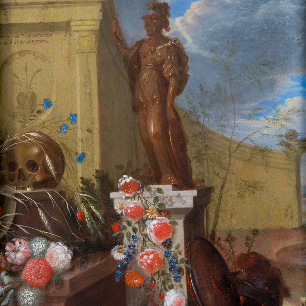 Johann Andreas von Düwens - Vanitas with Pallas Athena, Wheat, and Flowers, 1701 - CLASSICARTWORKS