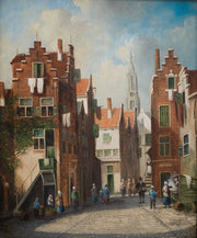 Petrus Gerardus Vertin - Busy Street in a Sunlit Dutch Town - CLASSICARTWORKS