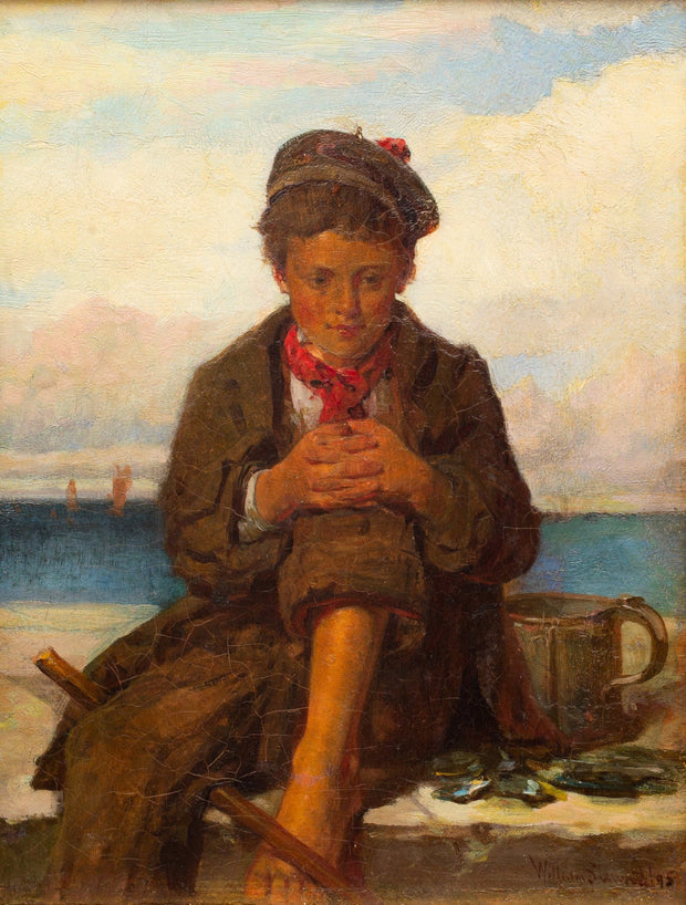 William Stewart - A Boy With Mussels Sitting by the Coast - CLASSICARTWORKS