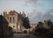 Adrianus Eversen - A Dutch Canal Town, With Figures and Boats