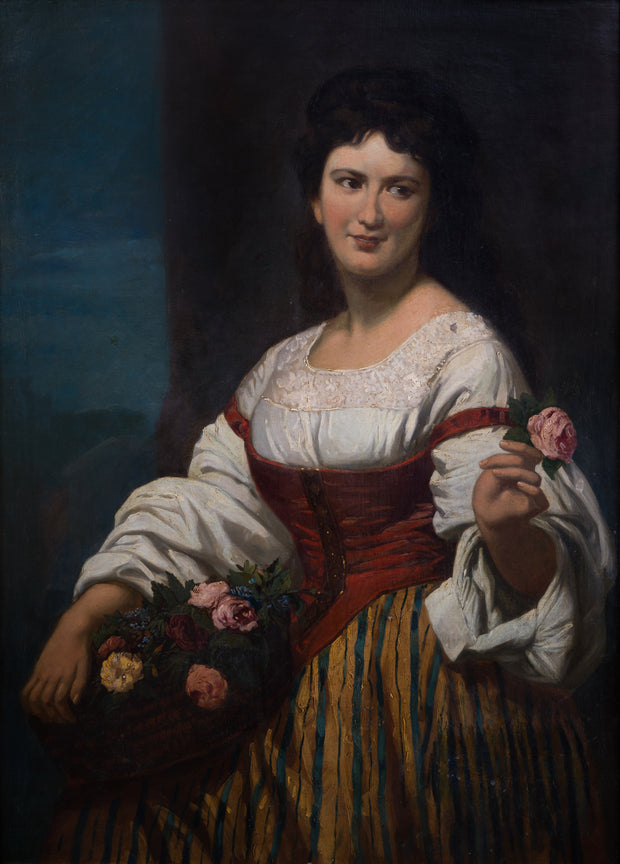 French 19th-Century School - A Lady With Flowers