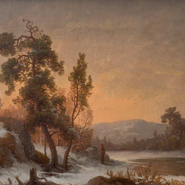 Carl Abraham Rothstén - Landscape at Sunset With a Man Smoking a Pipe