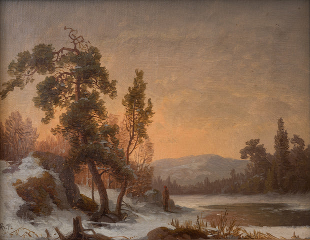 Carl Abraham Rothstén - Landscape at Sunset With a Man Smoking a Pipe