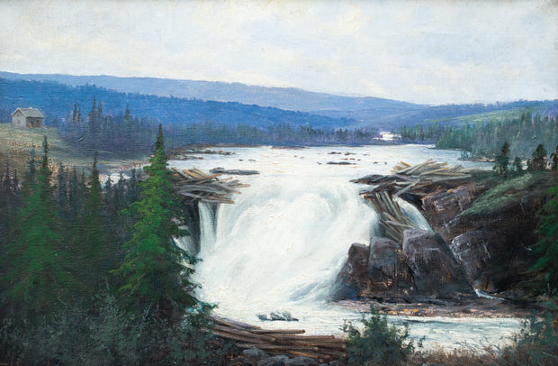 Villgodt Lundgren - Landscape With Bluish Mountains and a Waterfall