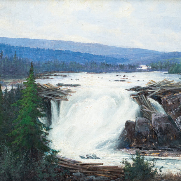 Villgodt Lundgren - Landscape With Bluish Mountains and a Waterfall