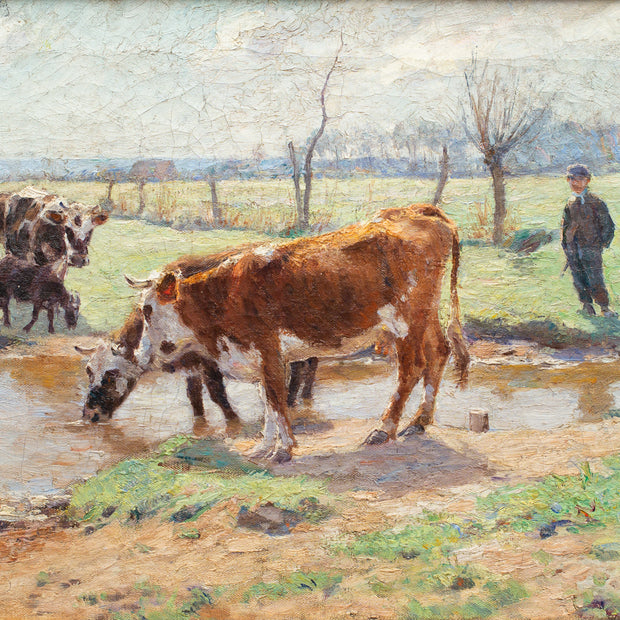 Carl Trägårdh - A Farmer Boy With Cows in a Landscape
