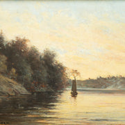 Carl Ewald Lönngren - Calm Lake With Boat in the Evening Light