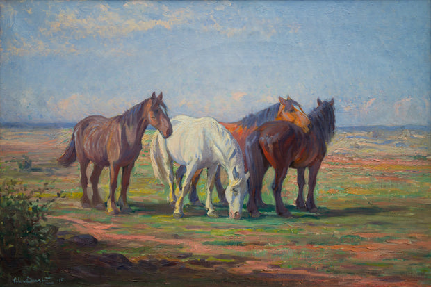 Alexander Langlet - A Team of Horses on a Field