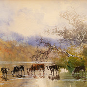 Hugo Anton Fisher - Landscape View With Cows Drinking Water