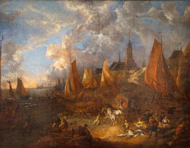 Lucas Smout II - A Coastal Landscape With Travellers and Fishermen Selling Their Catch