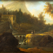 Follower of Jan van Huysum - Italian Landscape With Figures at a Waterfall