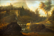 Follower of Jan van Huysum - Italian Landscape With Figures at a Waterfall